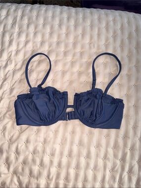 aerie Navy Ruffle Bandeau Bikini Top with Adjustable Straps